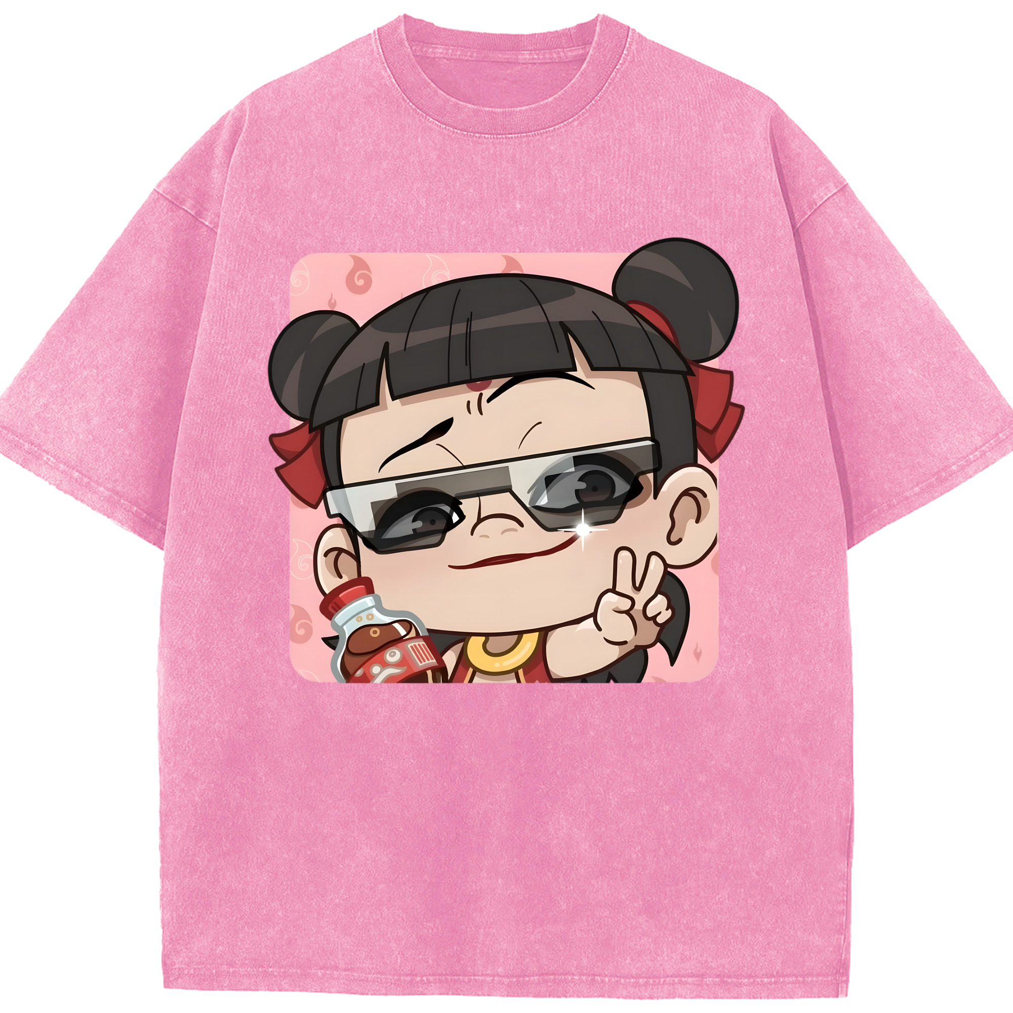 （画像用） Ne Zha 2 ナタ 魔童の大暴れ 綿100% ヴィンテージ風 半袖Tシャツ（フロントプリント）